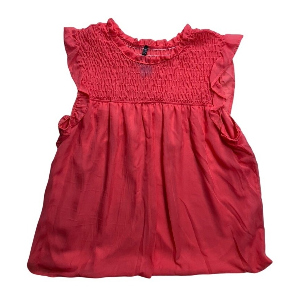 Glitzy Girlz Women 5X Coral Pink Smocked Ruffle Cap Sleeve Blouse VT28366PLUSGG‎